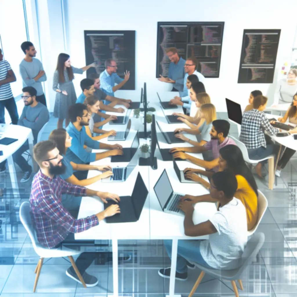 Development team collaborating across stages of an agile software lifecycle
