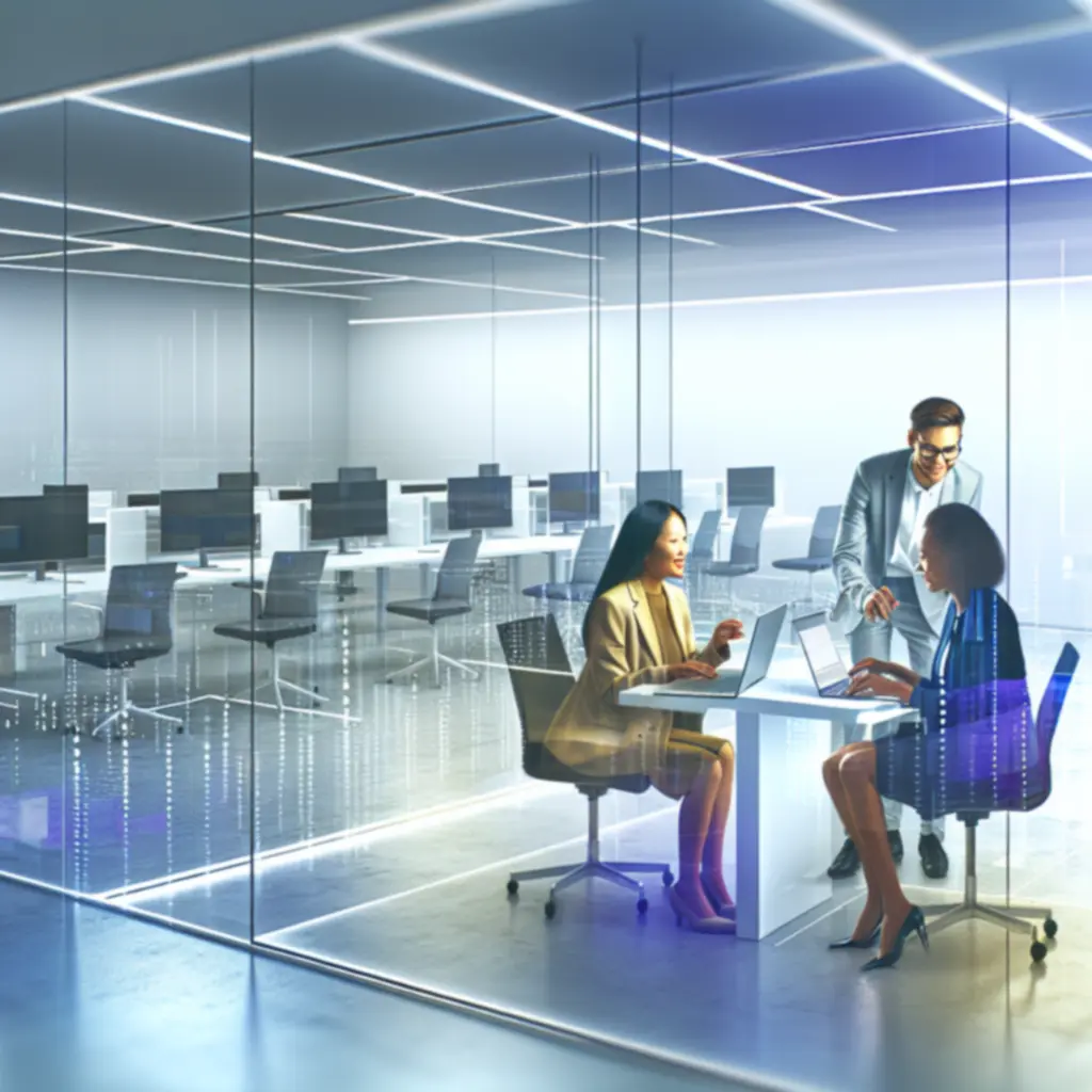 Development team collaborating in a modern office
