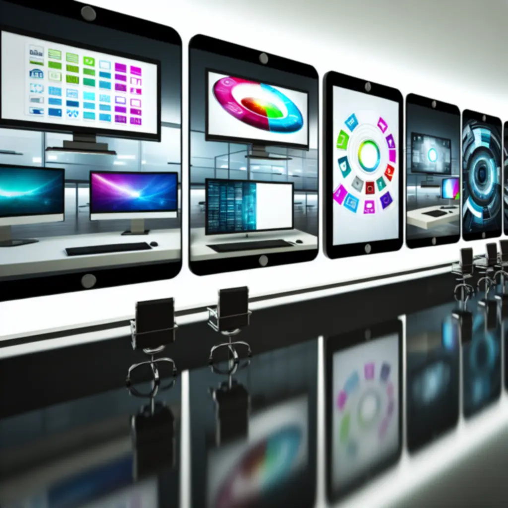 Interface previews of interactive and business software solutions